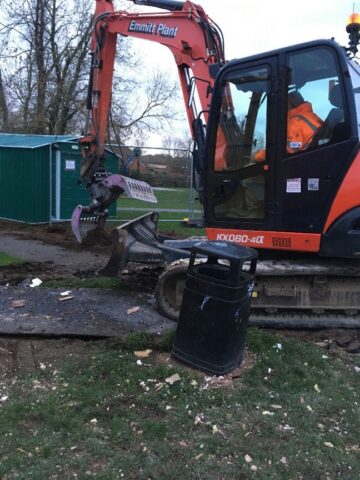 This picture shows a digger clearing up the Pavilion site