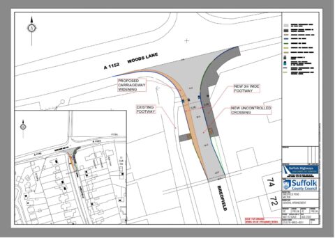 Map showing proposed pedestrian improvements at Bredfield Road