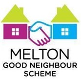 Melton Good Neighbour Scheme logo, two houses with shaking of hands in between them.